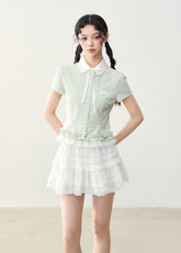 Checkered Doll Collar Fake Two-Piece Shirt